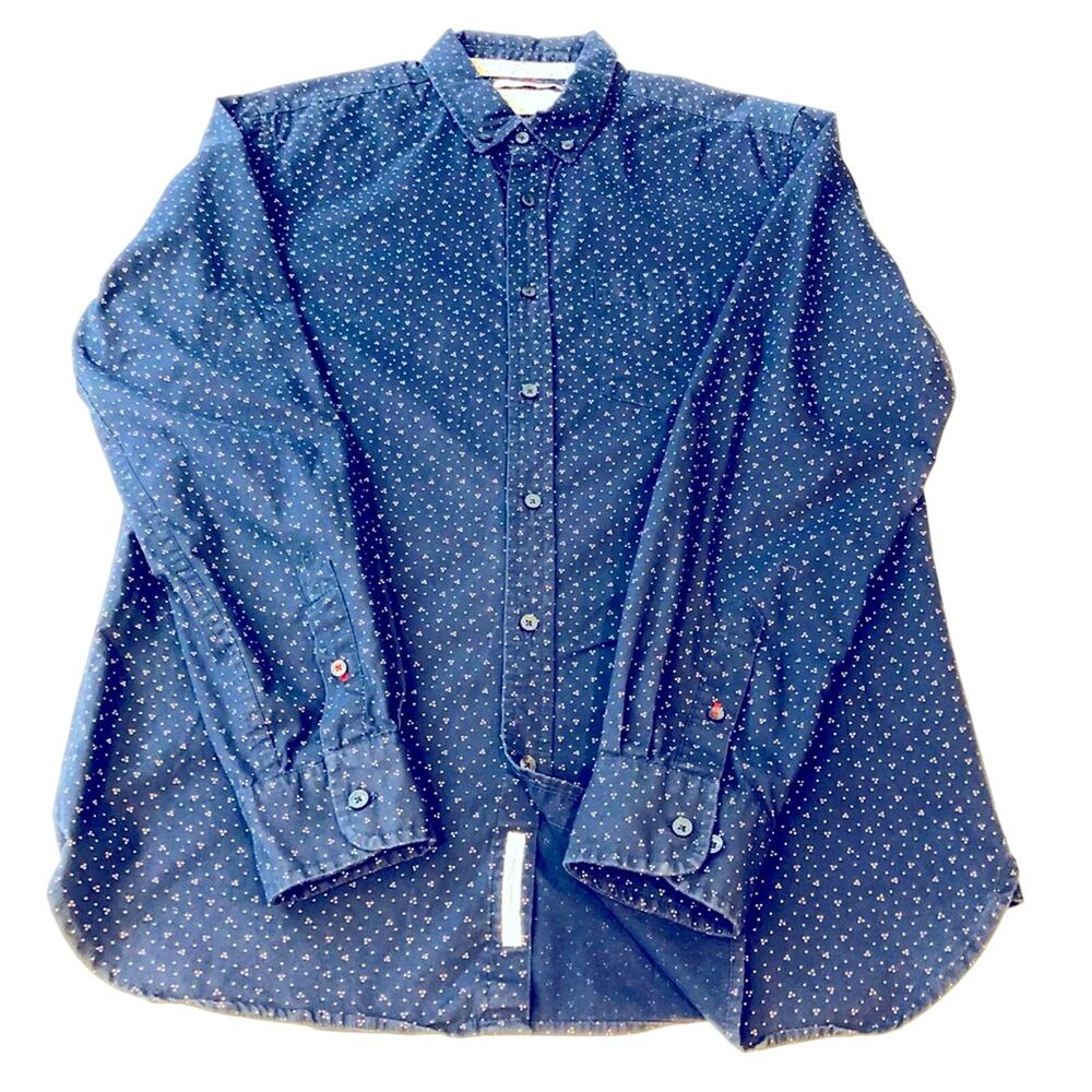 Men’s Denim & Flower Navy White Print Long Sleeve Button Down Shirt